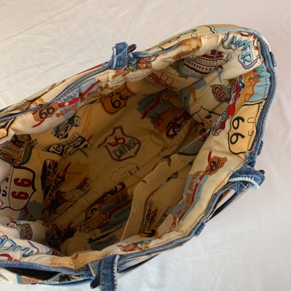 Vintage Handmade Womens Denim Purse Handbag Bow Lined Route 66 18x11” - Picture 6 of 13